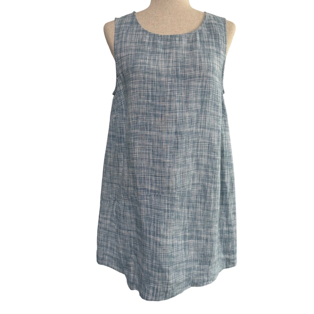 J. Jill Pure Jill Linen Sleeveless Tunic Top Blue Coastal Asymmetrical Small